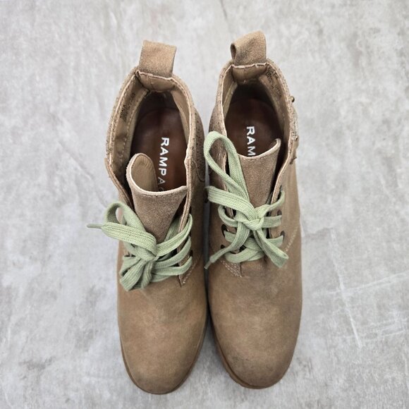 Lace Up Ankle Wedge Boots Size 7 Tan Beige Buckle Moto Grunge Desert Booties - Picture 2 of 9